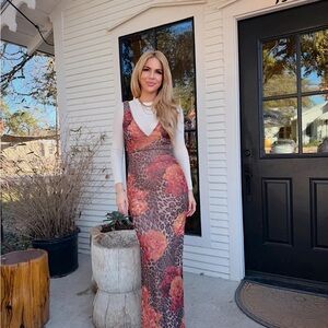 Floral Leopard Print Maxi Dress